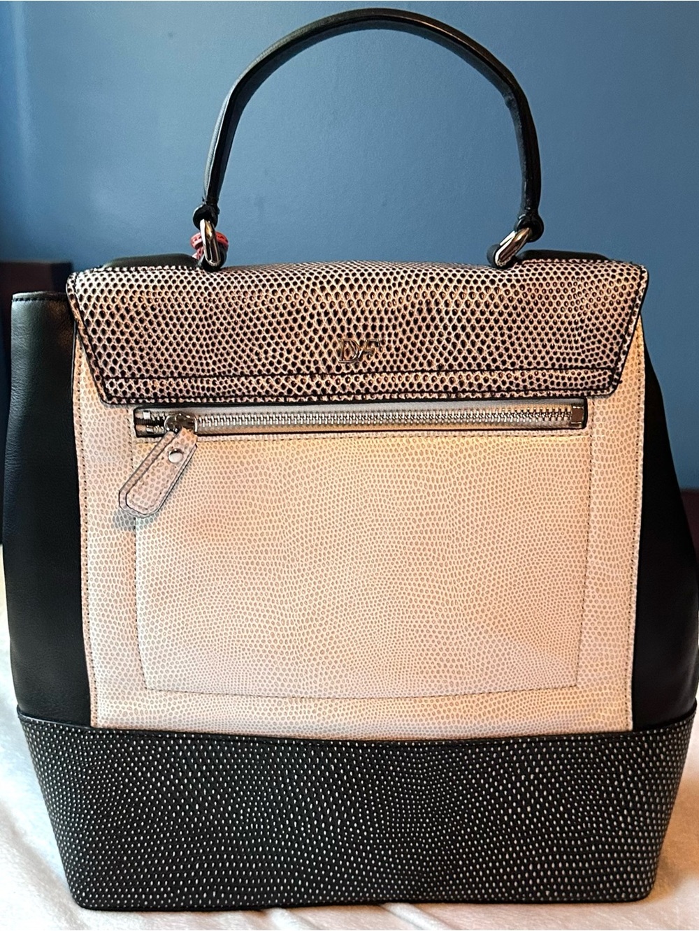 Diane Von Furstenberg Courier Purse Top Handle Tote Color block Lizard Designer - Picture 3 of 13